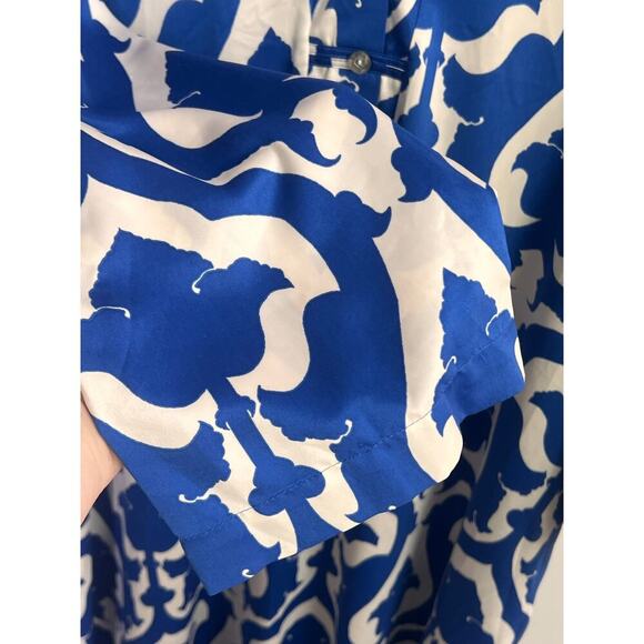 Natori Floral Bishop Sleeve V-Neck Robe Maxi Dress Blue/White Women's Size XL - Picture 6 of 11